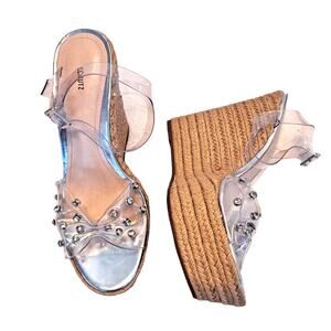 SCHUTZ Clear and Tan Wedge Sandals